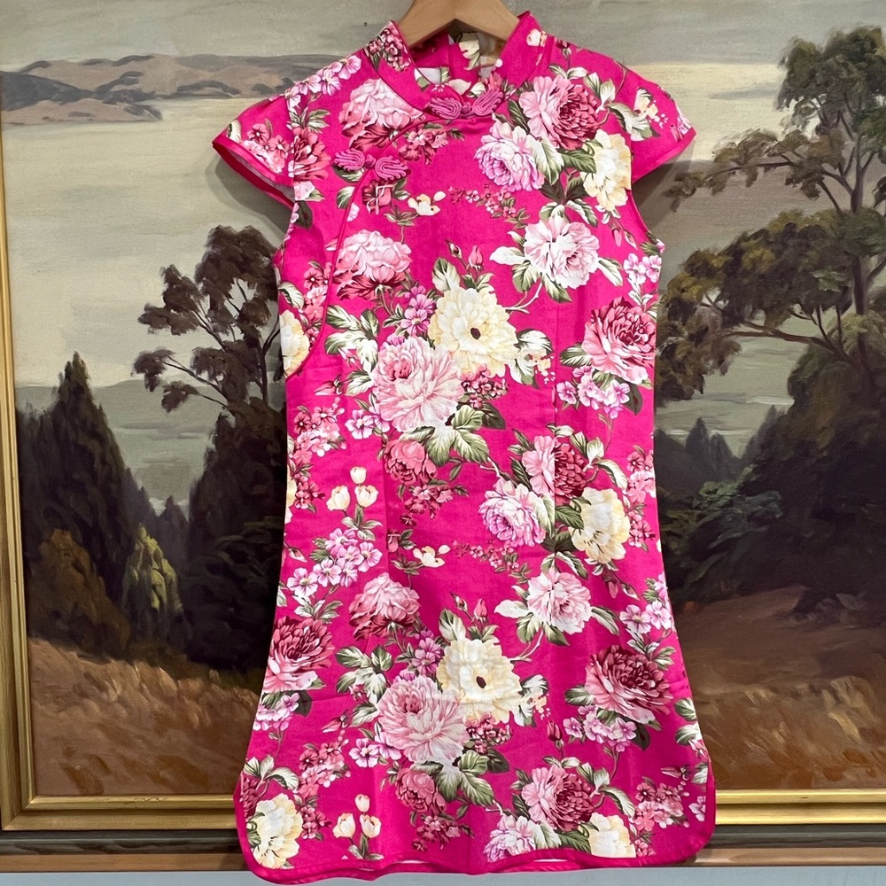 Floral Pink Child Cheongsam Dress Size140  9/10US  (estimate)